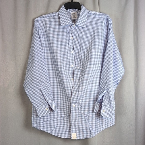 Brooks Brothers Regent Fit Non Iron Gingham Dress Shirt 16 1/2 33 Blue White - Picture 2 of 6